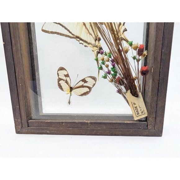 Vintage Shadow Box Butterflies Flowers display glass 12.4" x 5.4" boho READ - Picture 7 of 16